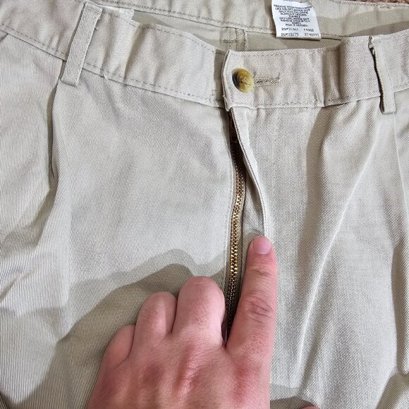 Vintage LL Bean Pleated Chino Pants Mens Tag 38x32 Act 36x31 Beige Read - Picture 10 of 13